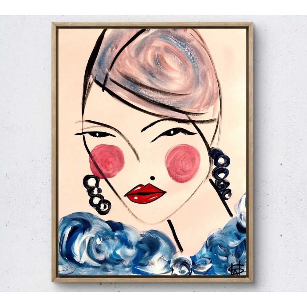 WS original runway lady hand painted 14X11 canvas acrylic abstract modern art